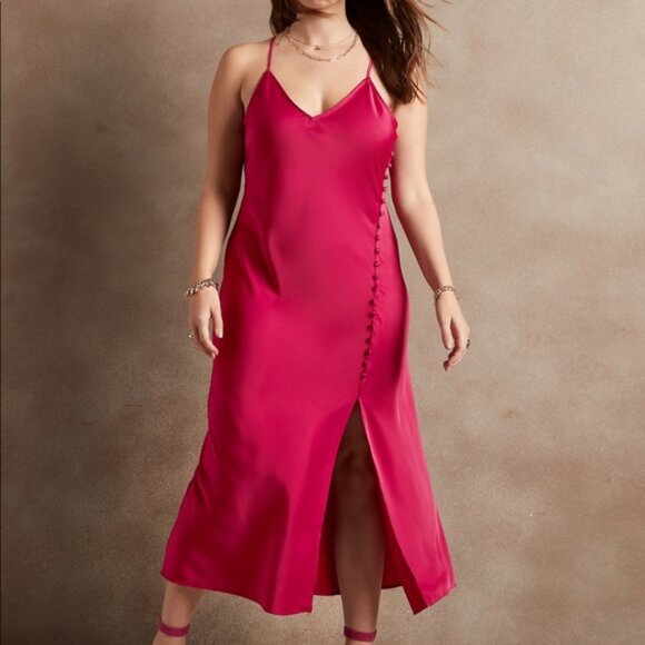 Banana Republic Petite Covered-Button Satin Midi Slip Dress, Size 2 (petite) - Picture 1 of 5